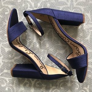 NWT Sam Edelman Silk Yaro Navy Blue Block Heels, NIB, Size 8.5